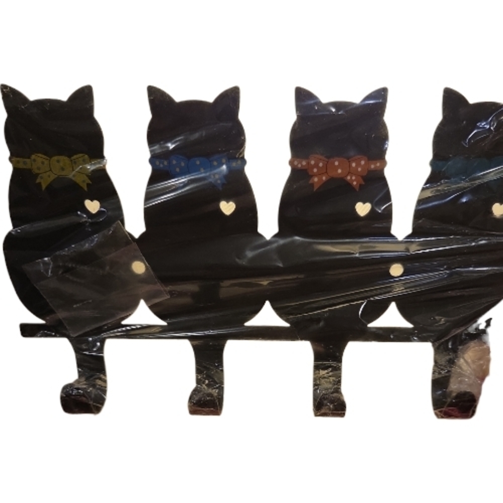Black Cat Wall Hooks with Colorful Bows NWT In Box